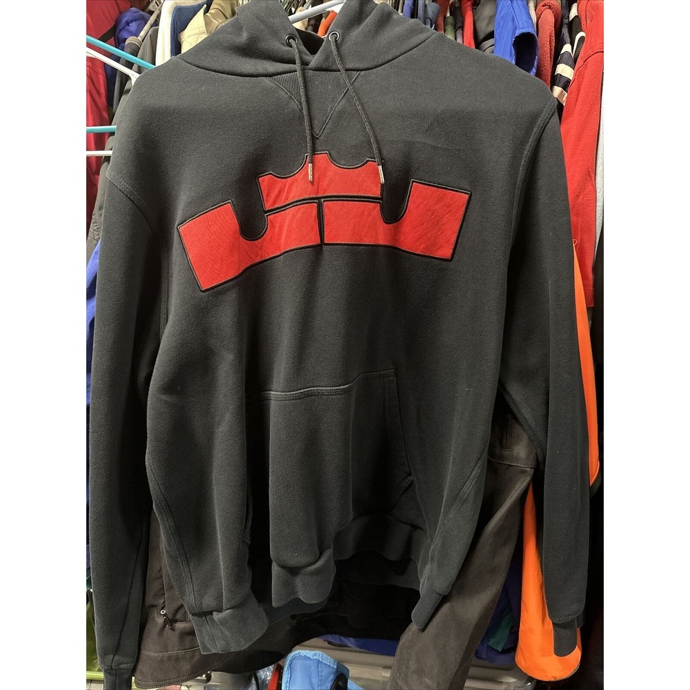 Nike Lebron James LBJ King James Crown Logo Black Red Hoodie Mens Large